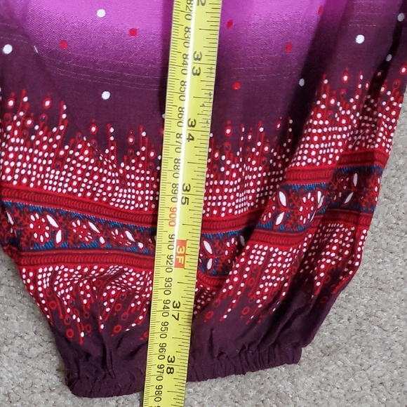 Purple Boho Hippie Chick Patterned Relaxed Fit Stretchy Waist Harem Pants XS S - Picture 7 of 7